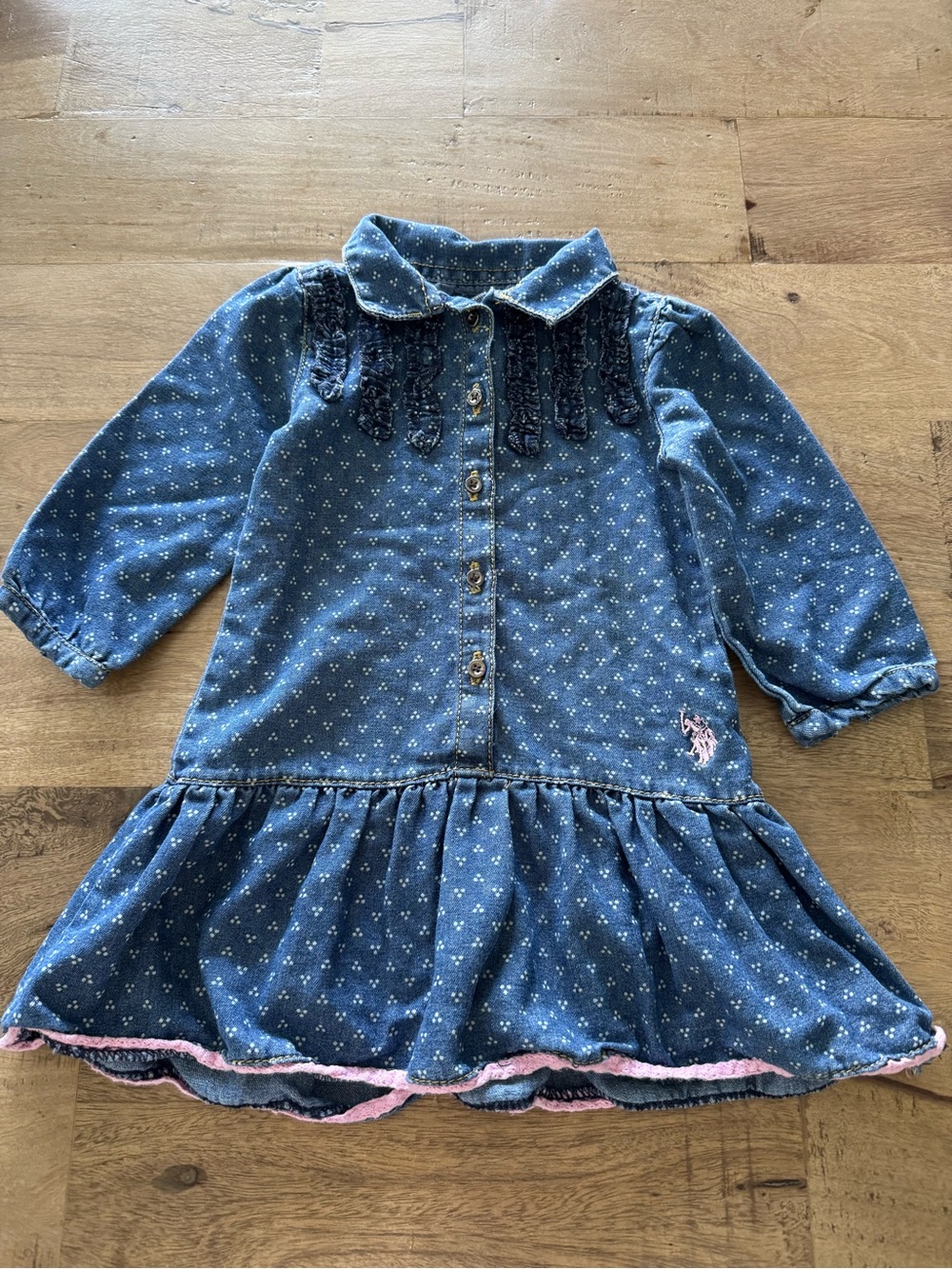 U.S. Polo Assn. Blue Denim Toddler Dress with Micro Floral Pattern sz 4T